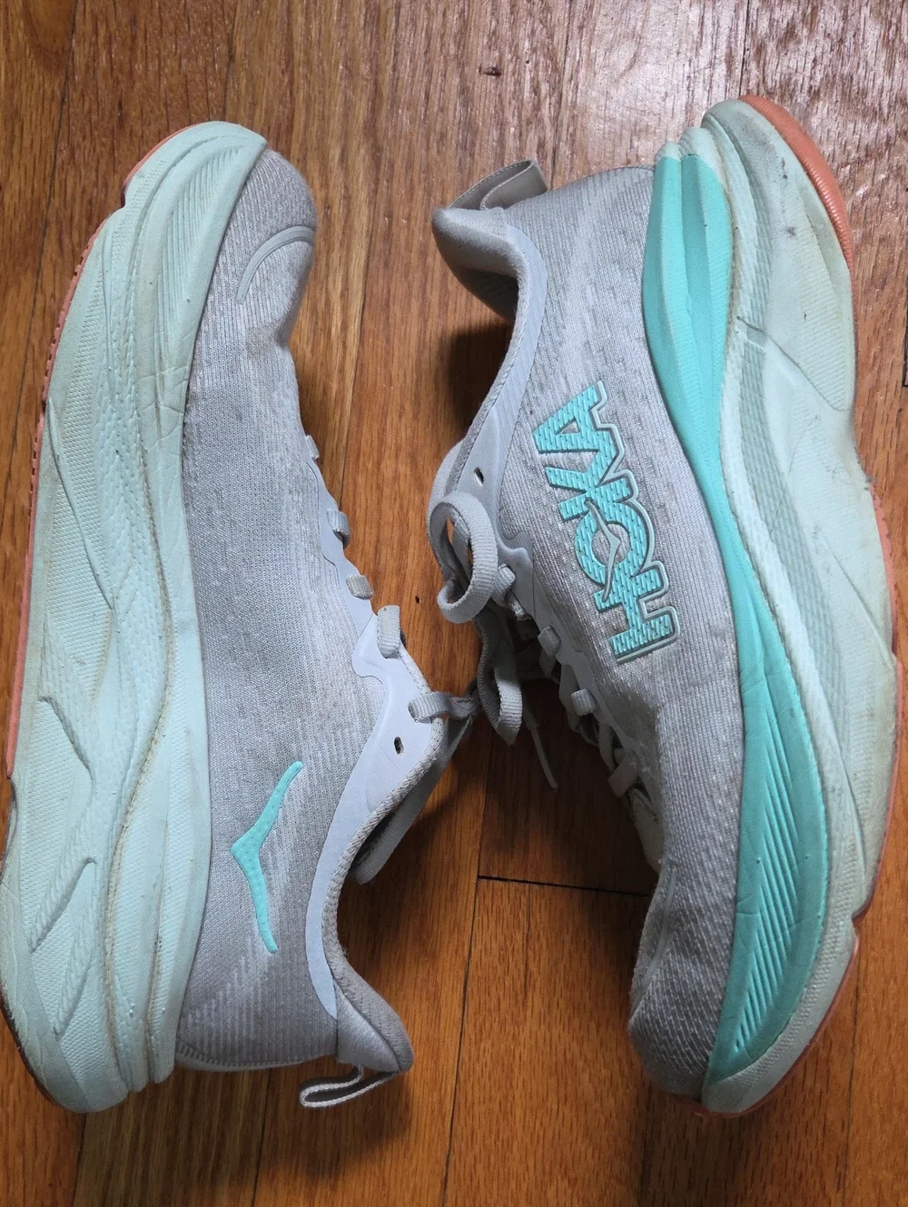 Worn Hoka Skyflow Running Shoes In Cosmic Grey